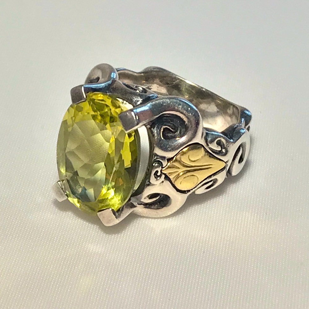 ANN KING Limon Quartz Sterling & 18K Ring size 7